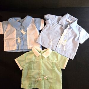 Vintage 50s/60s Baby Kids Shirts w/Embroidered Designs  Short-Sleeve Bunny Ducks